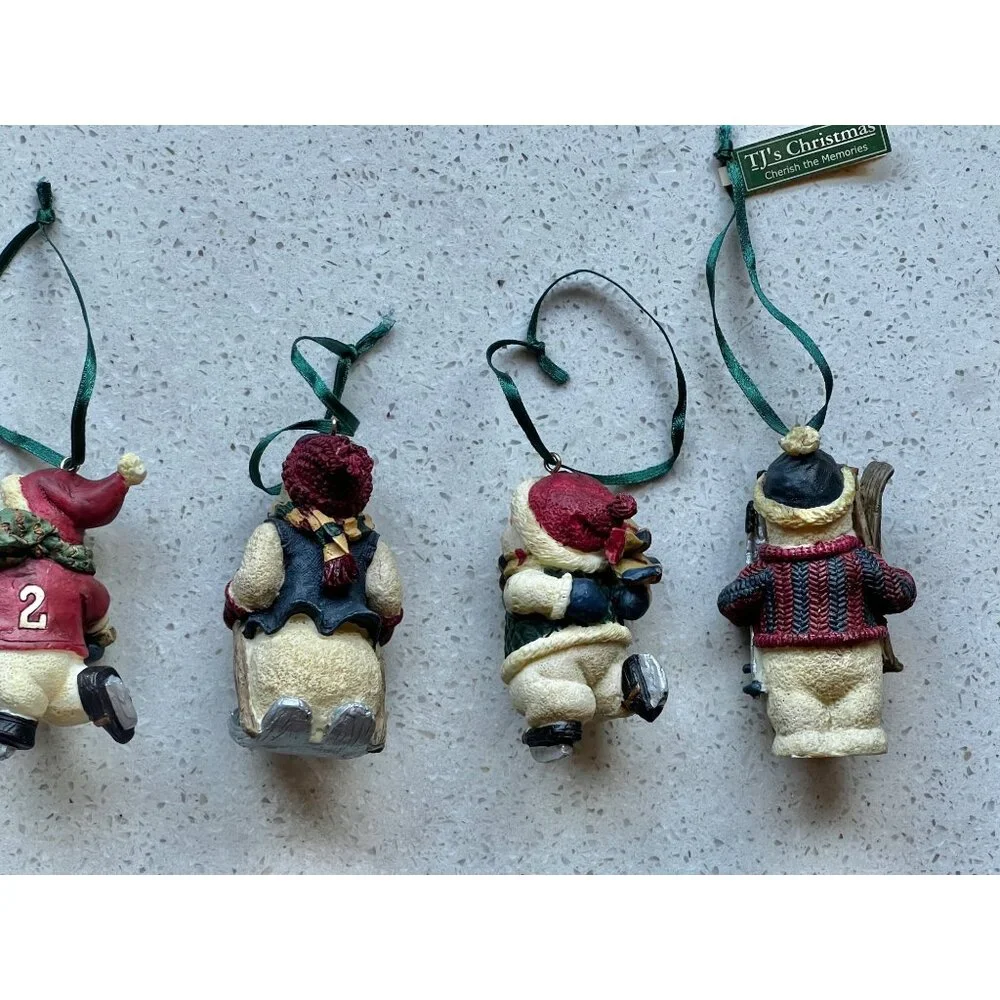 Set Of 4 TJs Christmas Snowman Ornaments With Sports Theme